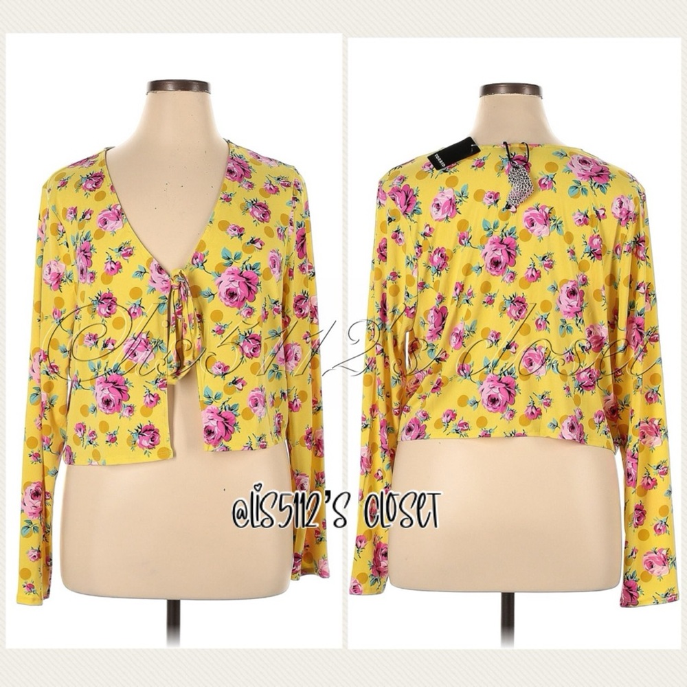 SET Torrid Betsey Johnson Yellow Rose Tie Front Crop Top & Ruched Skirt 1X 14 16 - Picture 4 of 16